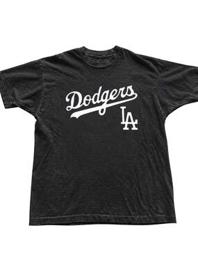Black Dodgers Script Tee with White LA Logo